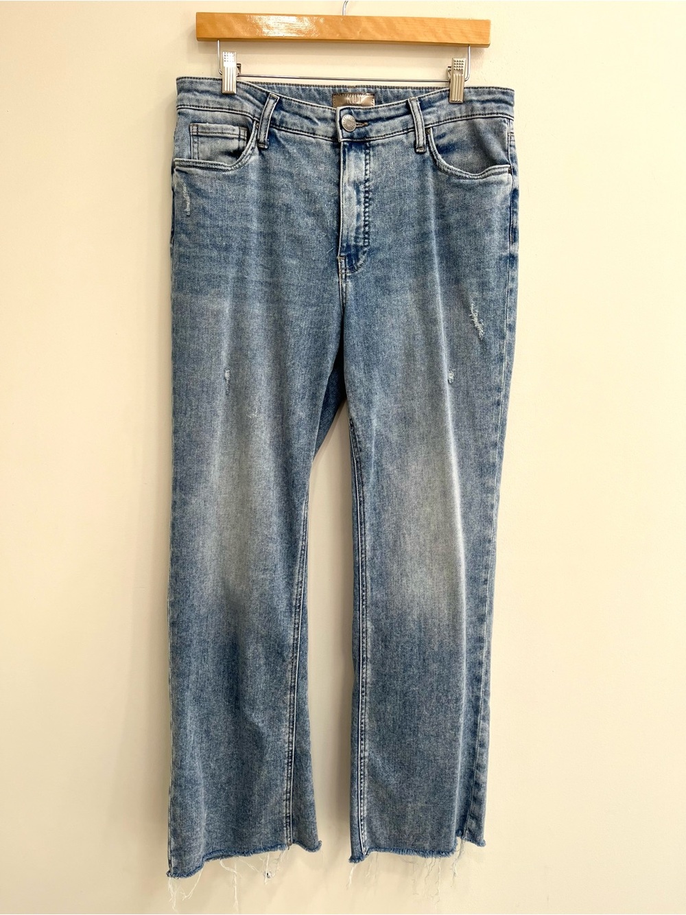 KUT from the Kloth Kelsey Fab Ab High Rise Ankle Flare Jeans Raw Hem Size 10